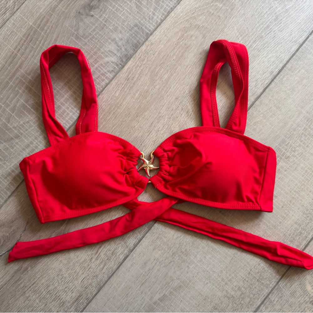Red Bikini Top with Gold Star Accent